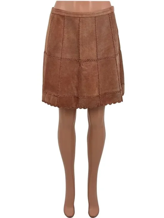 Free People Suede Patchwork High Waist Mini Skirt | Western Boho Coastal 70s 10 - Picture 3 of 16